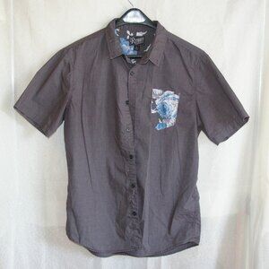 Retrofit Grey Button Shirt with Floral Patterned Pocket